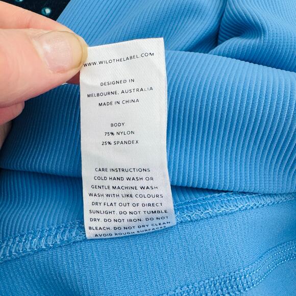 Wilo Bright Blue High Waisted Ribbed Leggings Activewear Gym Pant Women's M - Picture 10 of 11